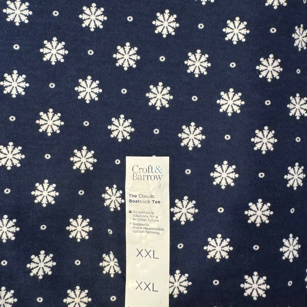 Croft & Barrow Boatneck Tee Women XXL Blue Snowflake 3/4 Sleeve Cotton‎ Top NEW